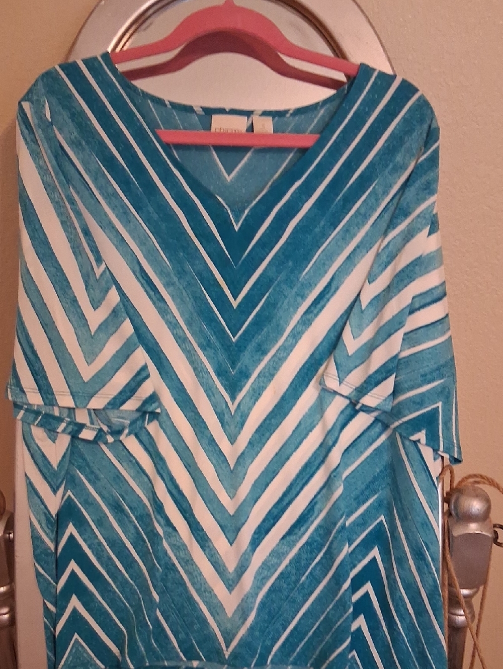 Chico's Teal and Coral Chevron Top